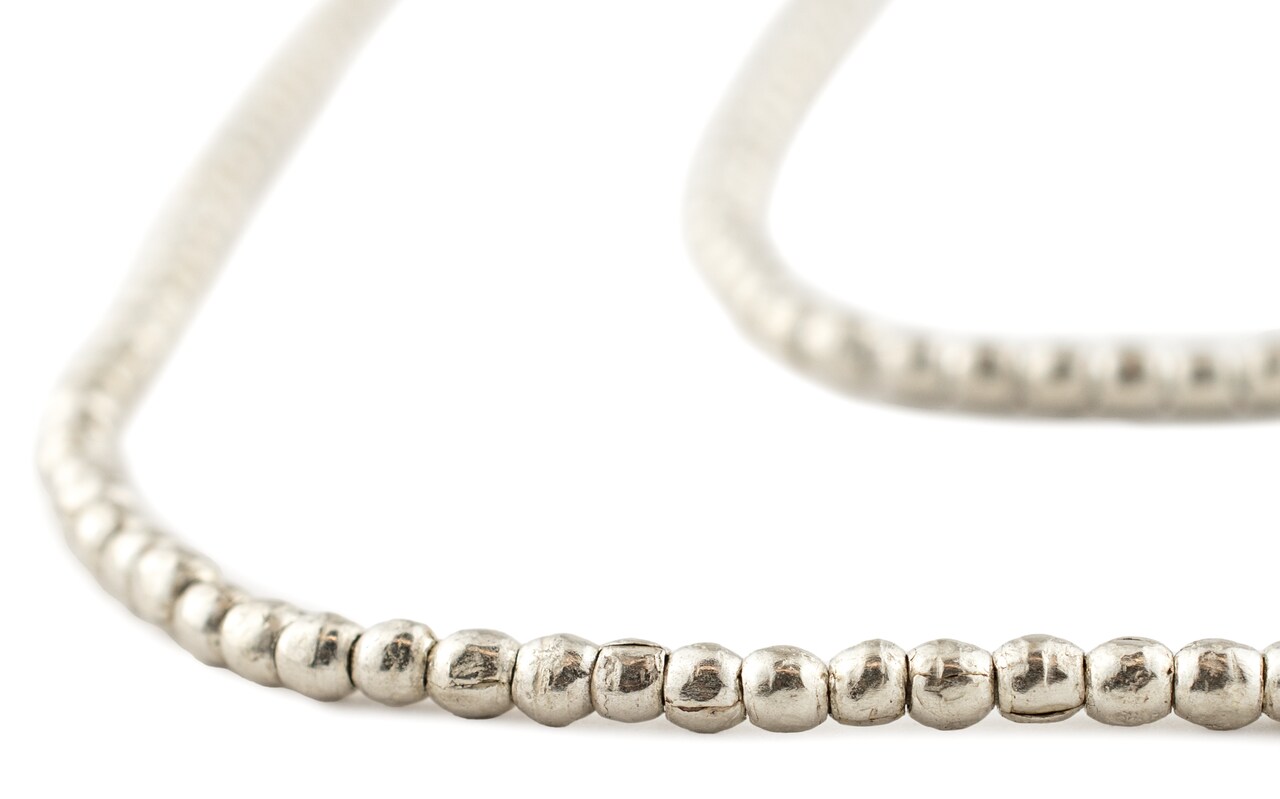 The Bead Chest 4mm Round Silver Beads - Full Strand of African Metal Spacer Beads